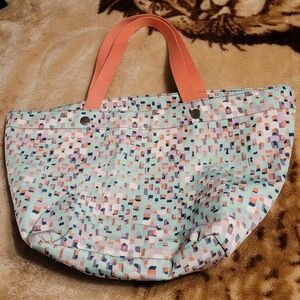 Colorful Patterned Tote Bag with Peach Handles